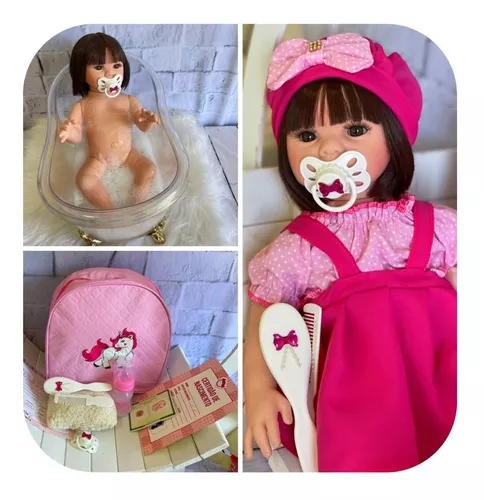 Boneca Bebê Menina Reborn Silicone Pode Molhar Kit Itens