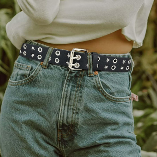Cinto Punk Rock Unissex Com Ilhó Duplo, Alfinete Casual Ajus