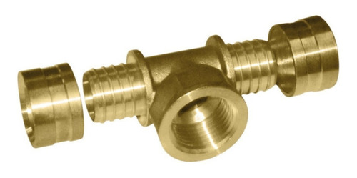 Te Pex Fêmea 1/2 X 20mm X 20mm Metal P/ Tubo Pex Água Tee Acabamento Sem Cor Amarelo