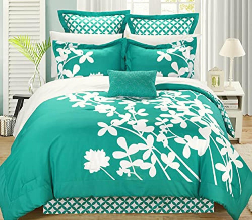 Chic Home Iris 7-piece Comforter Set King Size, Turquoise