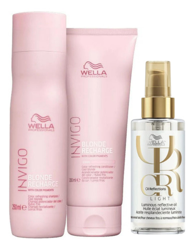 Kit Blonde Recharge Sh 250ml + Cond 200ml + Óleo Light 100ml Wella