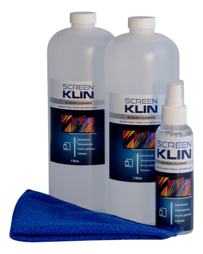 Kit de Limpieza para Pantallas, para LCD LED HDTV Monitores de computadora TV iPad iPhone Tablet Smartphone Laptops, 2 Botellas de 1 Litro + 125ml en aspersor Microfibra De Regalo