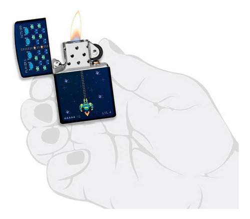 Isqueiro Zippo 49114 Pixel Game Nave Azul + Fluido Original