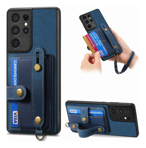 Funda De Cuero Con Pulsera Cruzada Para Samsung