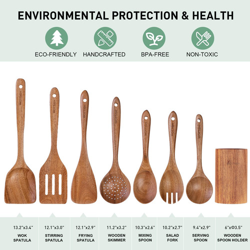 Juego De Cucharas Y Utensilios De Madera Natural