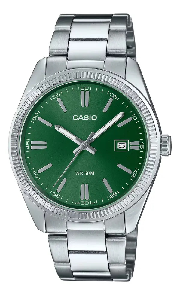 Relógio Masculino Casio Analógico Prateado com Fundo Verde