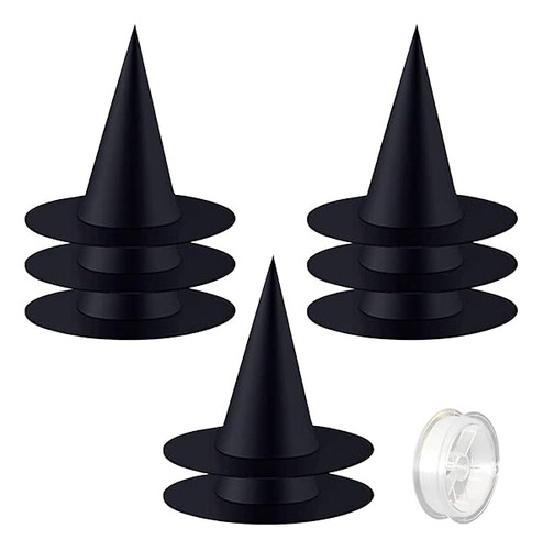 Halloween Black Witch Hats With 98 Feet Rope Hanging Decorat