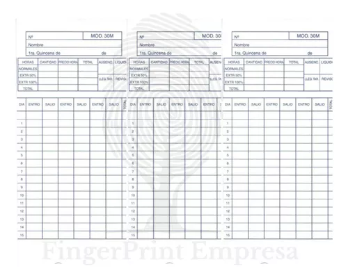 Tarjetas Cronos Cartulina Fichar Reloj Control Horario