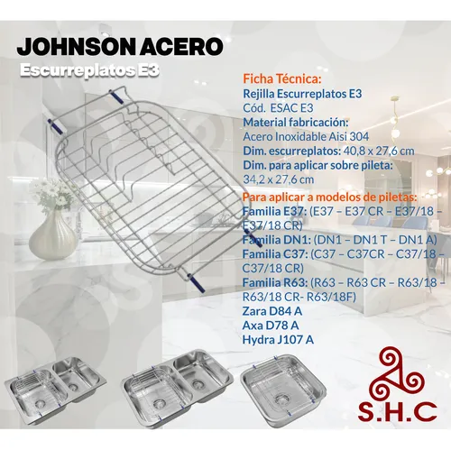 Bacha Doble Johnson R 63/18f De Arriba 70.5x43.5 Combo Full