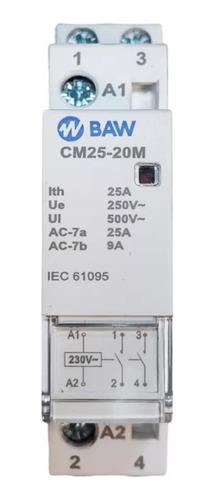 Contactor Modular Baw 2x25a 1 Modulo Din 220vca Cm25-20m