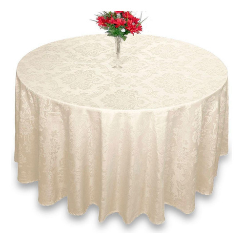 Toalha De Mesa Redonda 2,80m Jacquard + 8 Guardanapos Cor Palha Estampado