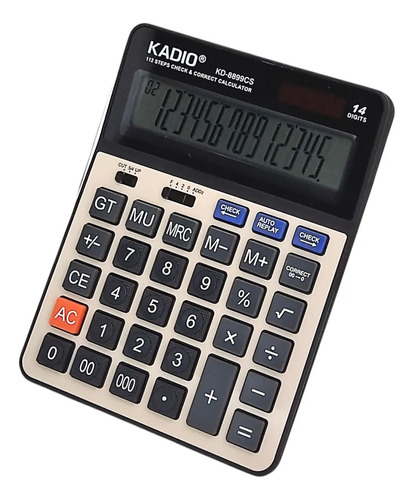 Calculadora 14 Dígitos Kadio Pantalla Grande Negro Plata