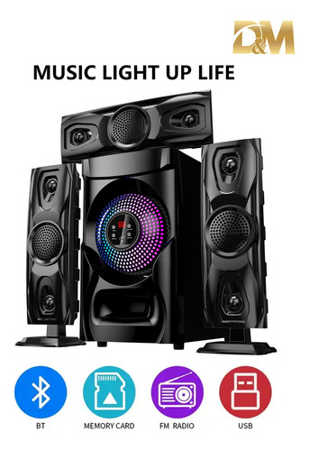 Minicomponente Bluetooth Con Luz Led Dm-s10 Color Negro Potencia RMS 120 W