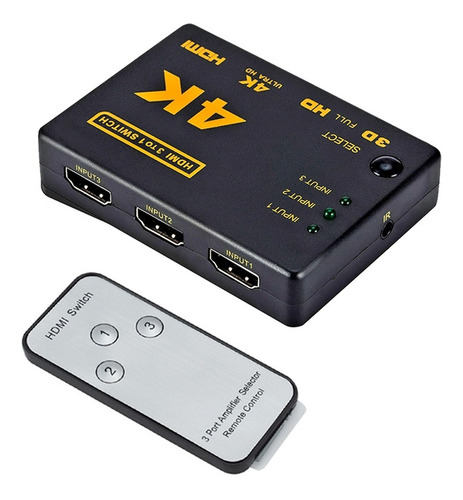 Switch Hdmi 3 Entrada 1 Saida 4k Com Controle Full Hd 3d
