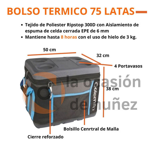 Imagen 2 de 8 de Conservadora Coleman Bolso Termico Plegable 75 Latas Camping