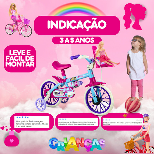 Bicicleta Infantil Aro 12 Garrafinha Cestinhas Barbie Nathor Cor Rosa-chiclete Tamanho do quadro 53 cm