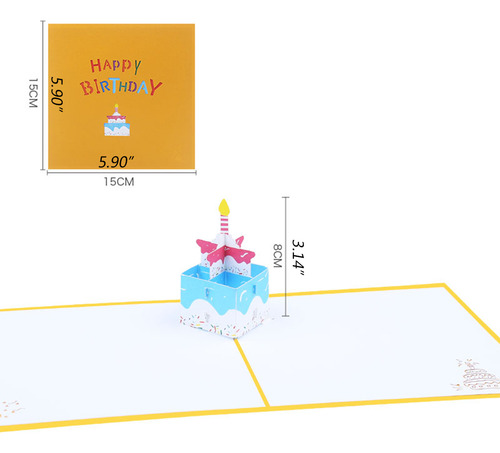 3d Pop-up Greeting Card For Happy Birthday Cake Gift Box Bal