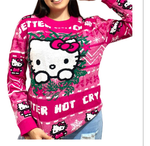 Sueter Navideño Ugly Sweter Dama Kitty Mexicano Tejido 