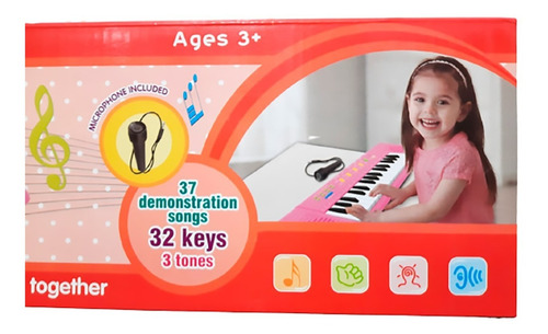 Imagem 4 de 7 de Teclado Infantil Rosa Com Microfone - Musical Resistente