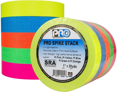 Kit De Fitas Spike Stac Gaffer Tape Fluorescente 2,4cm X 18m