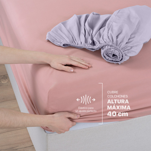 Paquete 2 Juegos Sábanas Individual Microfibra Real Textil Rosa Y Violeta Liso