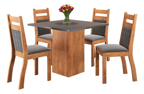 Mesa De Jantar 4 Lugares Vinhedo Mel/cinza/grafite - Viero Pés Cinza