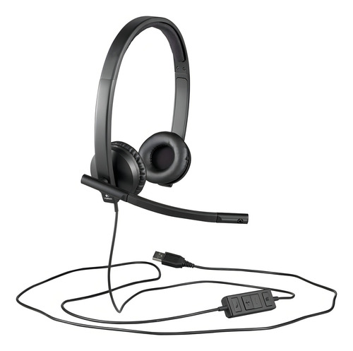 Audífonos Usb Logitech Stereo H570e Micrófono Headset color Negro