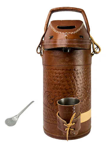 comprar Garrafa Terere Inox Rev Couro 4 L + Copo + Grave Seu Nome