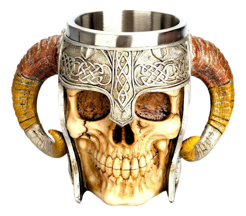 Tazón Taza Cráneo Vikingo Medieval. Acero Inoxidable 420 Ml