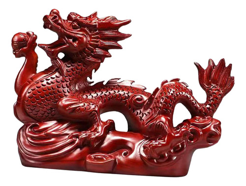 Figurita De Dragón Chino, Escultura De Madera, Animal Rojo