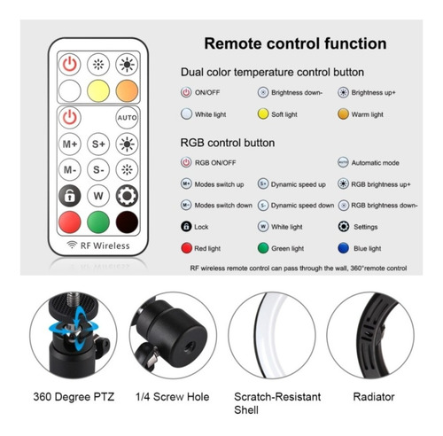 Imagen 8 de 8 de Aro Luz Led 33 Cm+ Tripode 2 Metros + Control Rgb Multicolor