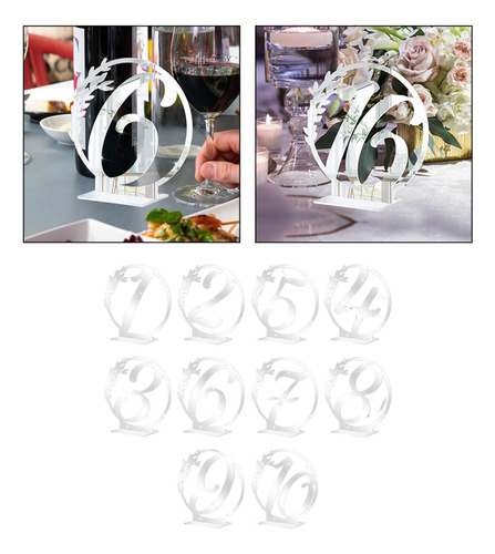 Cartões De Número De Mesa Resistentes, 10pcs Argent