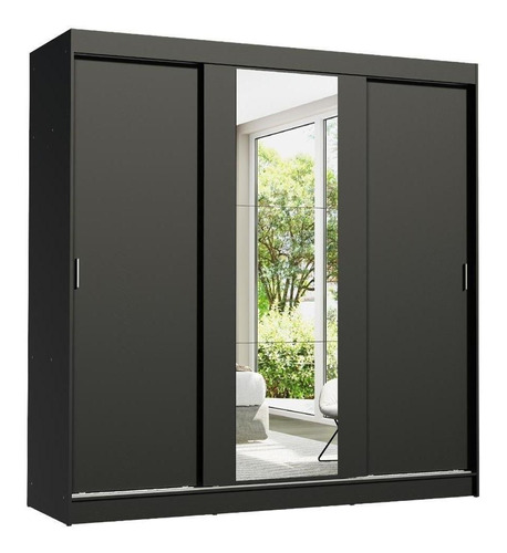 Guarda-roupa Casal Madesa Reno 3 Portas Correr Espelho Preto 1095H91E