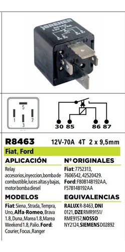 Relay Luces Accesorios Inyección Fiat Ford 12v - 70a - 4t