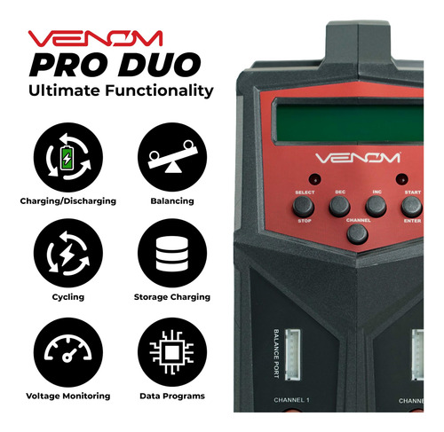 Carregador De Bateria Venom Power Pro Duo Lcd Para Lipo Lihv