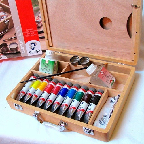 Imagen 3 de 5 de Acrilicos Van Gogh Caja De Madera Estuche 10 Colores 40ml