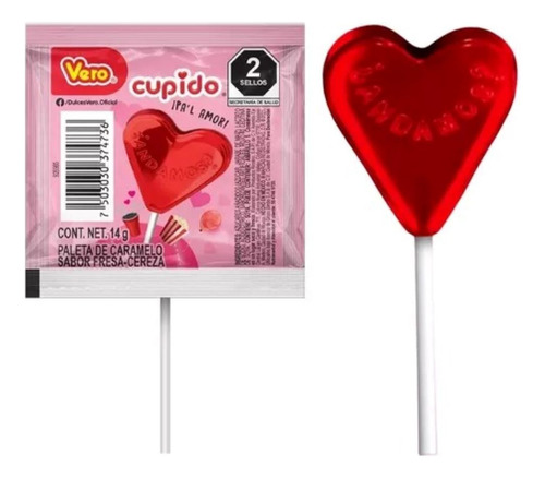 80 Paletas Vero Cupido Corazón Cereza Con Fresa Caramelo