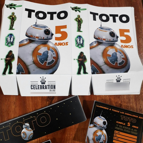 Bb8 Star Wars Kit Impreso Cumple Candybar Partybox 12 Invit