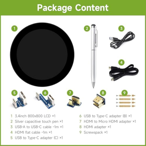 Waveshare 3.4inch Hdmi Round Touch Display,
