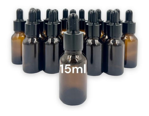 20 Goteros 15ml Envase Vidrio Ámbar, Tapa Lisa Negra/negro