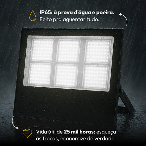 Kit 5 Refletor Led 300w 6500k Branco Frio Ip65 A Prova D'água Preto Cod: Alut010041-5 Alut By Avant