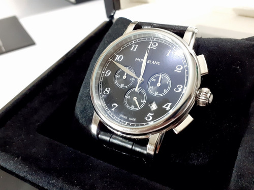 Relógio Montblanc Preto Com Pulseira Em Couro Bovino