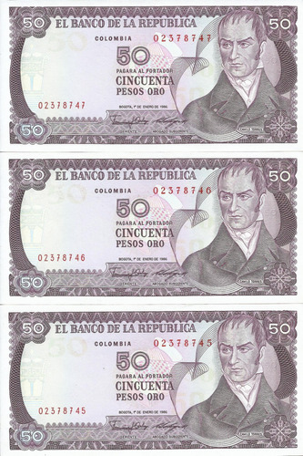 Trío Números Consecutivos, 50 Pesos 1 Enero 1986