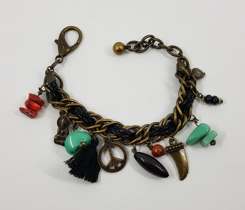 Pulsera Cadena Con Cuero Y Dijes 