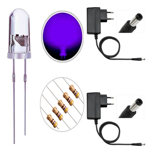 Kit 20x Leds Uv Ultravioleta 5mm+resistores+ 2x Fonte 12v 1a