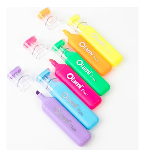Resaltadores Punta Chata Olami Pack X6 Fluo Neon Pastel Surtido