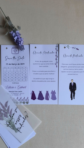 Convite Manual Vegetal Padrinhos C/7 Folhas (16 Unids) Lavanda