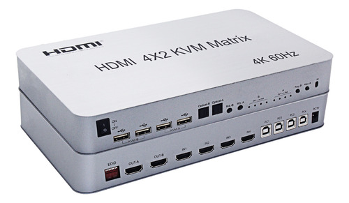 4 Port Usb 2.0 Hdmi Kvm Matrix 4x2 4k@60hz Switch Splitter