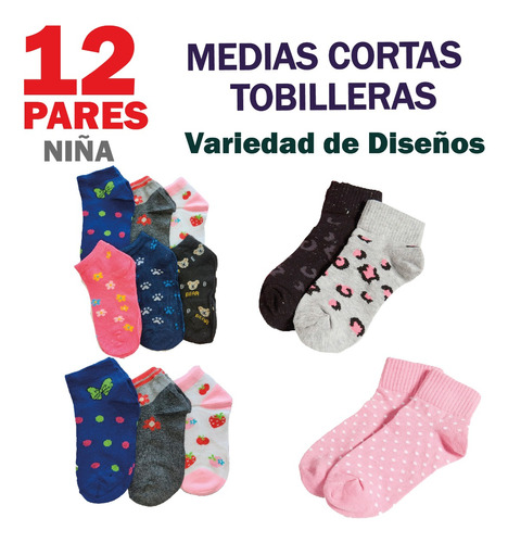 Medias Calcetines Cortas Tobilleras Para Niñas Paquetes X12