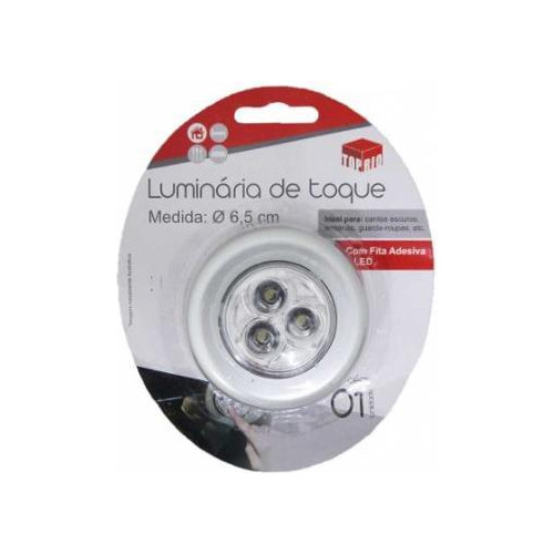 Luminaria De Toque Redonda Autoadesiva Com 3 Leds 6,5cm De